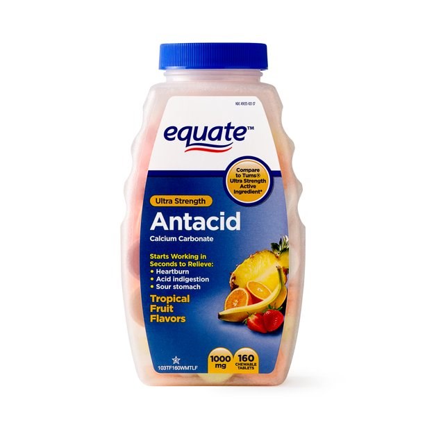 Equate Antacid Ultra Strength Chewable Tropical Fruit Tablets 1000mg 160 Chewable Tablets