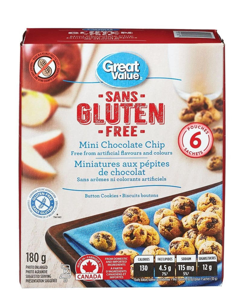 Great Value Mini Chocolate Chip Button Cookies Gluten Free 180g