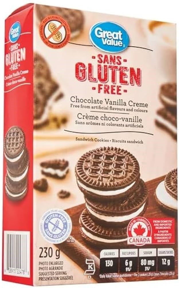 Great Value Chocolate Vanilla Creme Cookies Gluten Free 230g